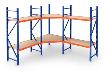 2.300 mm x 2.300 mm corner rack / storage rack LR2000 / 60 cm deep / 2 m high / 2 levels / rack layer Wood  