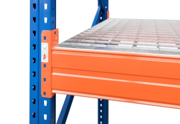 5,7 m pallet racking PR15000 / 110 cm deep / 3,5 m high / 2 levels / rack layer Galvanised mesh 